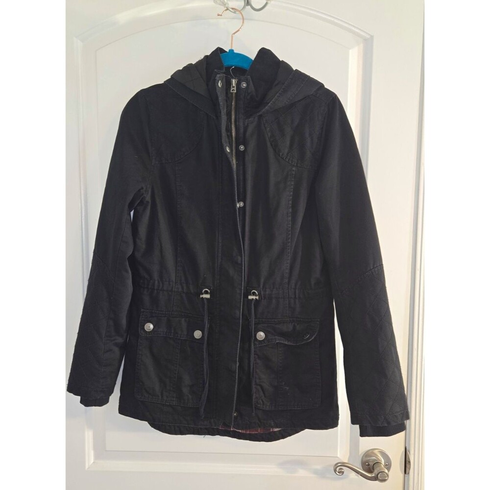 Prince & Fox Black Hooded Anorak Jacket Zip/Button Lined Pockets Women's S